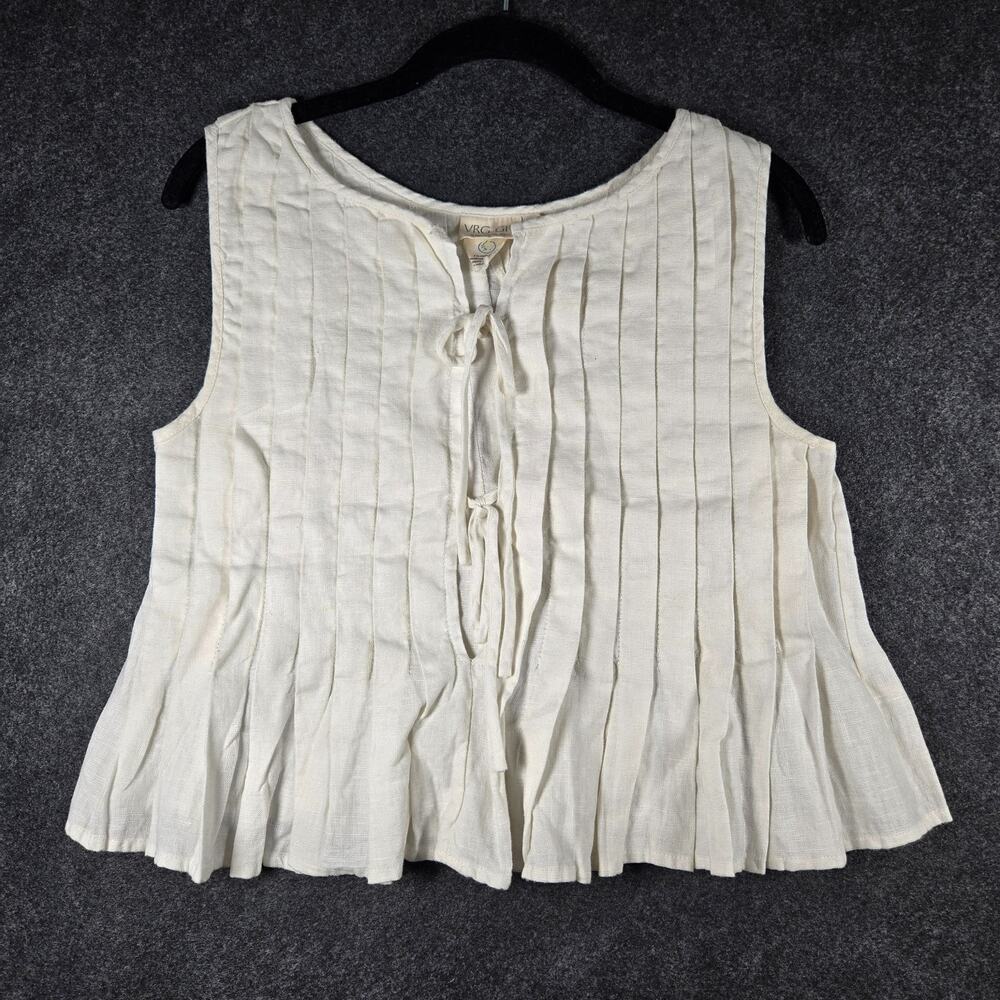 VRG Girl Valeria Linen Top Femme Size 10 Pleated Beachy Boho Cottagecore White